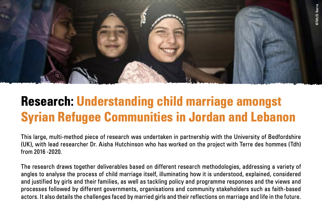 TDH Understanding child marriage amongst Syrian Refugee Communities in Jordan and Lebanon