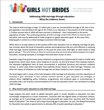 Girls not brides education brief 2018