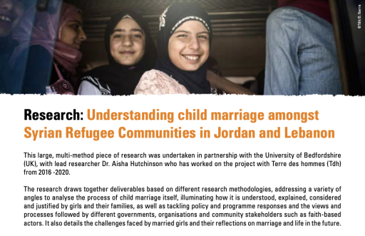 TDH Understanding child marriage amongst Syrian Refugee Communities in Jordan and Lebanon
